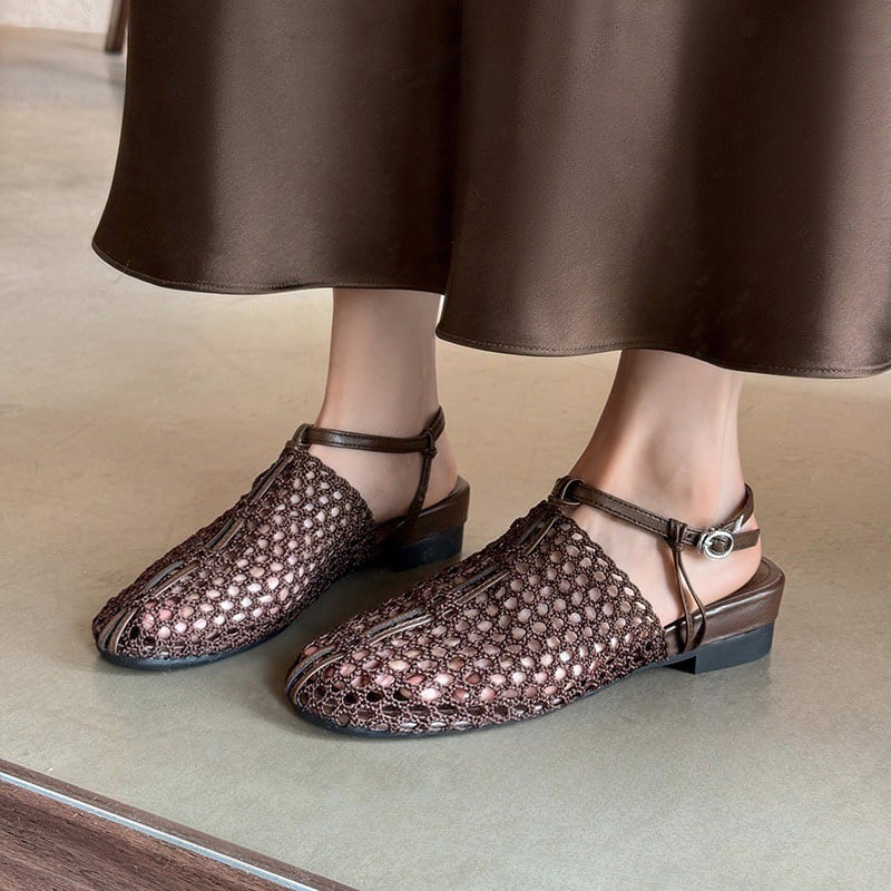 Zapatos planos de tiras en T Cemile tejidas