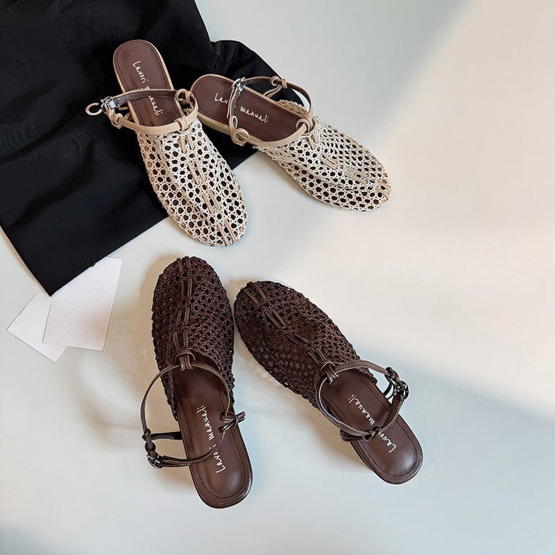 Zapatos planos de tiras en T Cemile tejidas