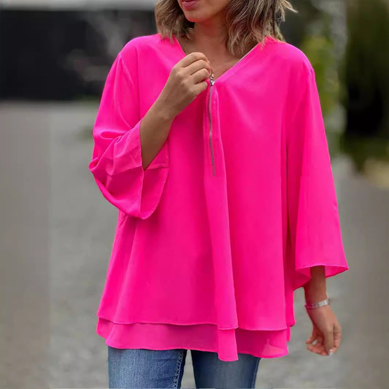 Heidi™ - Top con escote en V y cremallera de corte fluido