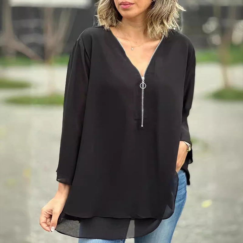Heidi™ - Top con escote en V y cremallera de corte fluido