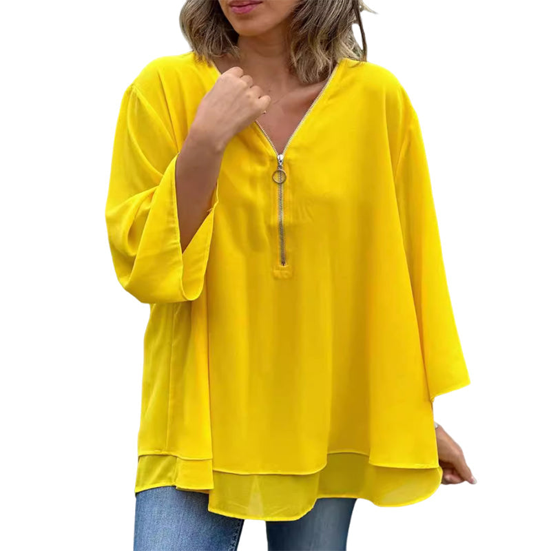 Heidi™ - Top con escote en V y cremallera de corte fluido