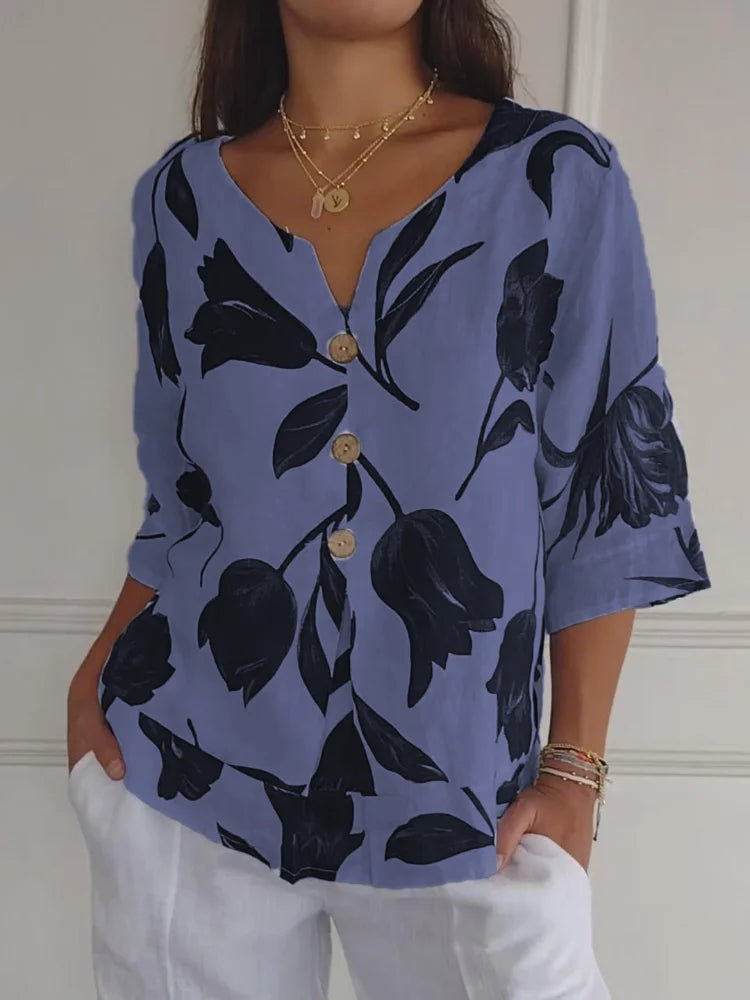 Sanne™ - Blusa de botones con estampado floral