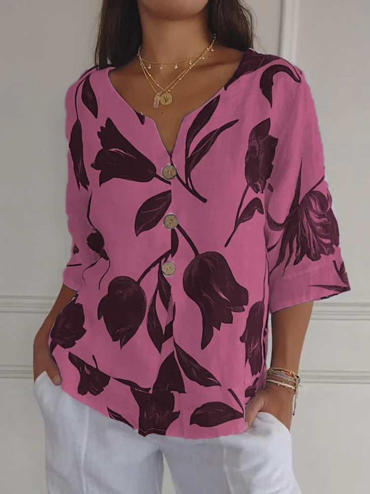 Sanne™ - Blusa de botones con estampado floral