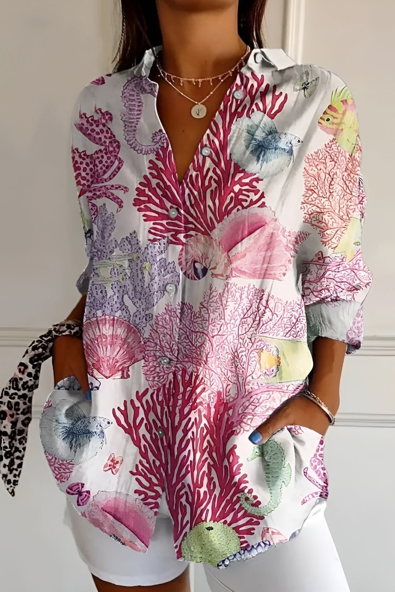Blusa floral de arrecife de coral
