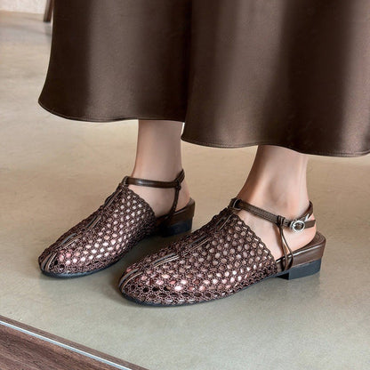 Zapatos planos de tiras en T Cemile tejidas