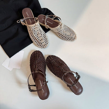 Zapatos planos de tiras en T Cemile tejidas