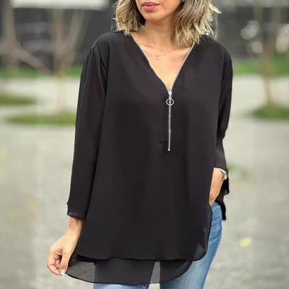 Heidi™ - Top con escote en V y cremallera de corte fluido