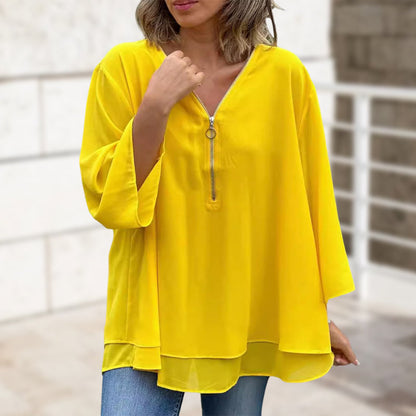 Heidi™ - Top con escote en V y cremallera de corte fluido