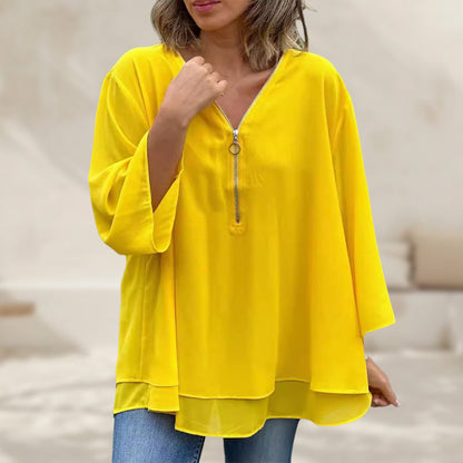 Heidi™ - Top con escote en V y cremallera de corte fluido