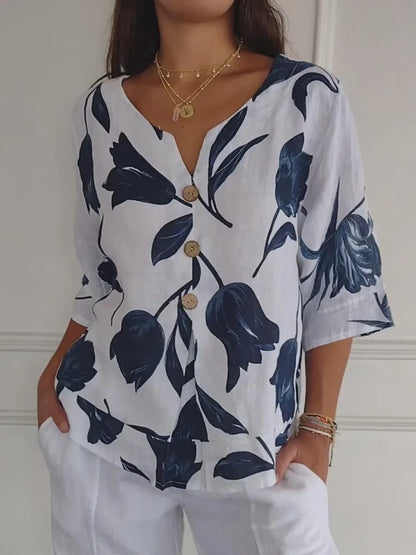 Sanne™ - Blusa de botones con estampado floral