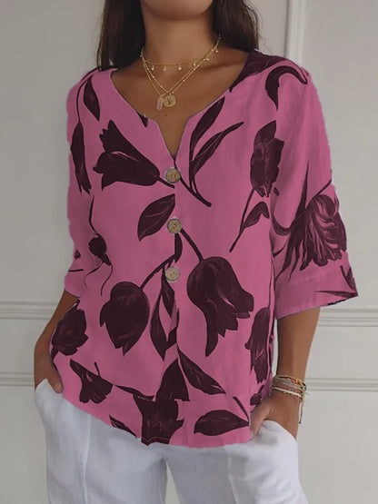 Sanne™ - Blusa de botones con estampado floral