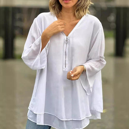 Heidi™ - Top con escote en V y cremallera de corte fluido
